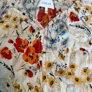 THE GREAT Floral Button-Front Top in Cream, Red & Mustard